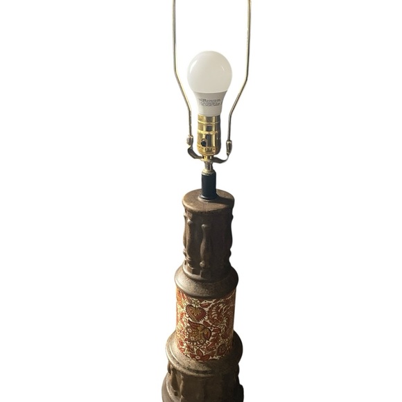 Vintage MCM Distressed Bronze Finish with Ceramic Paisley Electric 29”Table Lamp - Picture 3 of 16